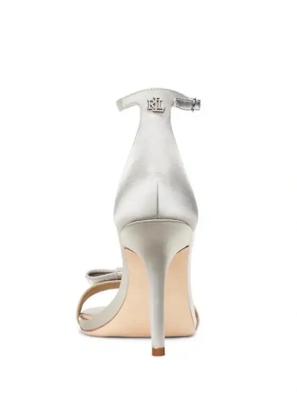 Ralph Lauren Allie Bow Satin Ankle-Strap High Heel Sandals Crystals Bow 8 NEW